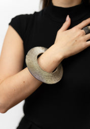 Contrast Colored Saucer Oxidized Sterling Silver Plated Brass Bold Cuff
