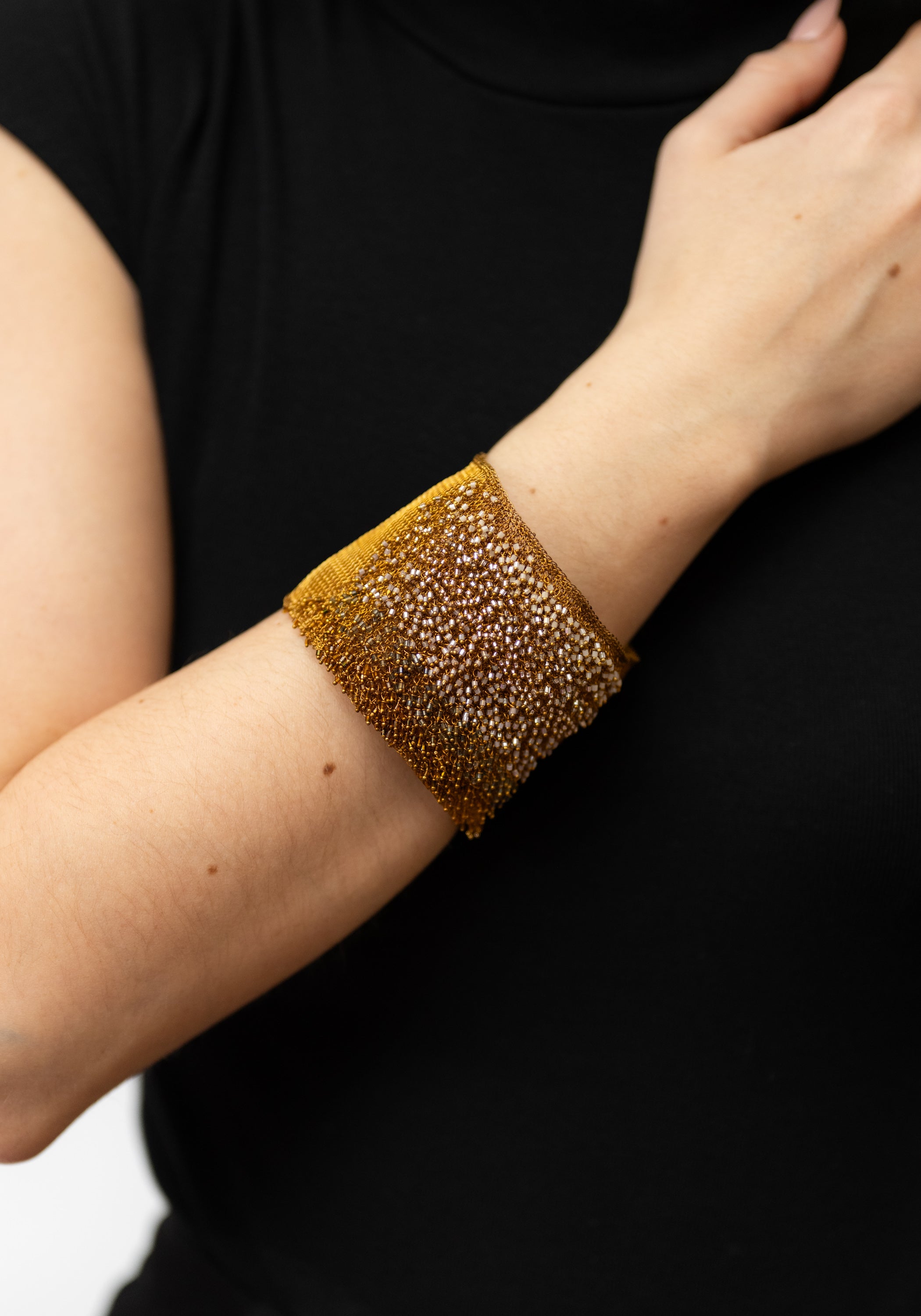 Sunset Tones Oxidized Brass and Swarovski Cuff