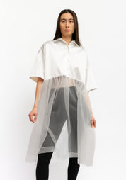 Oversized Sheer Paneled Shirt Dress
