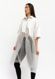 Oversized Sheer Paneled Shirt Dress
