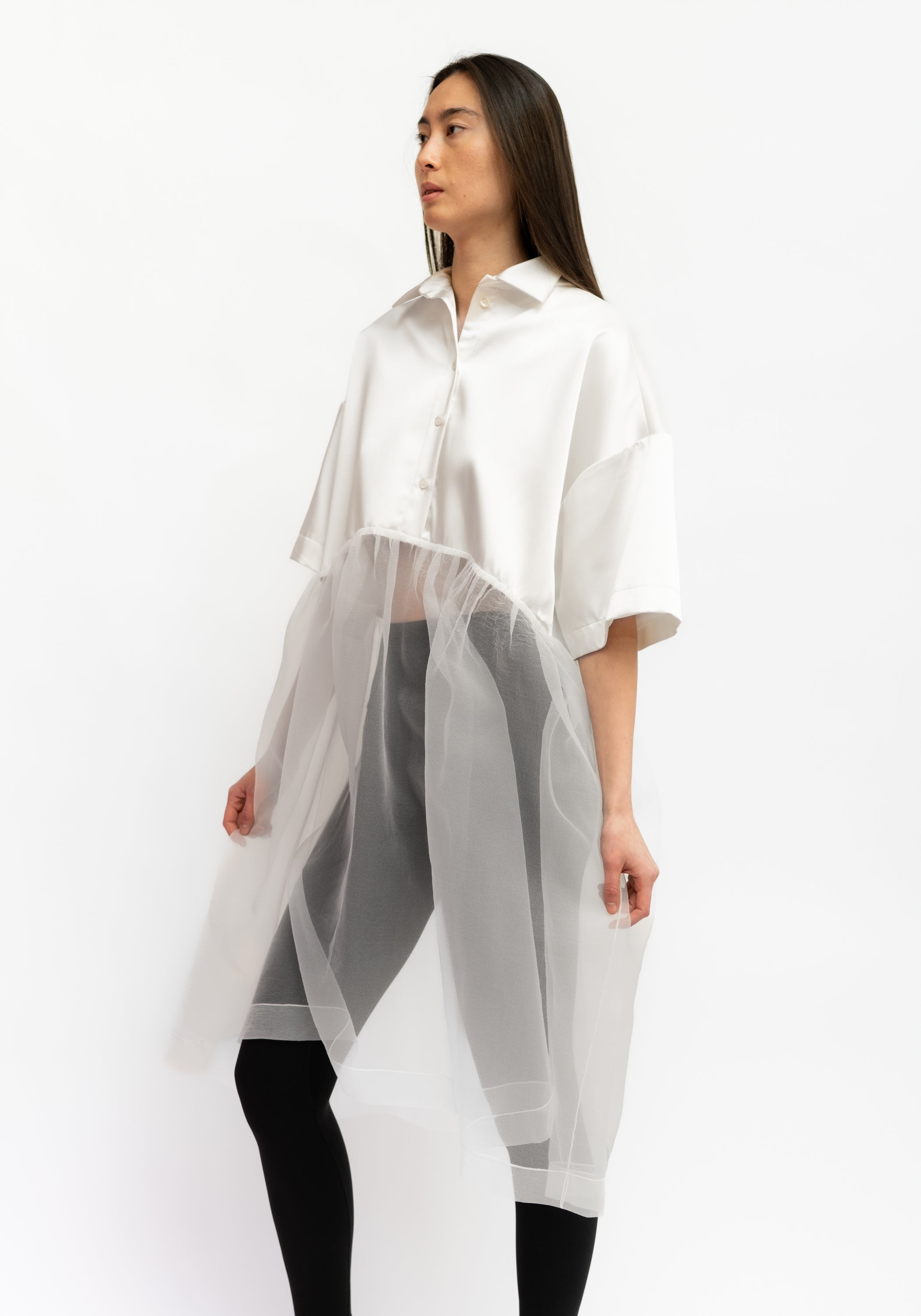 Oversized Sheer Paneled Shirt Dress