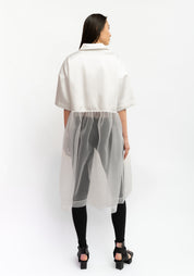 Oversized Sheer Paneled Shirt Dress