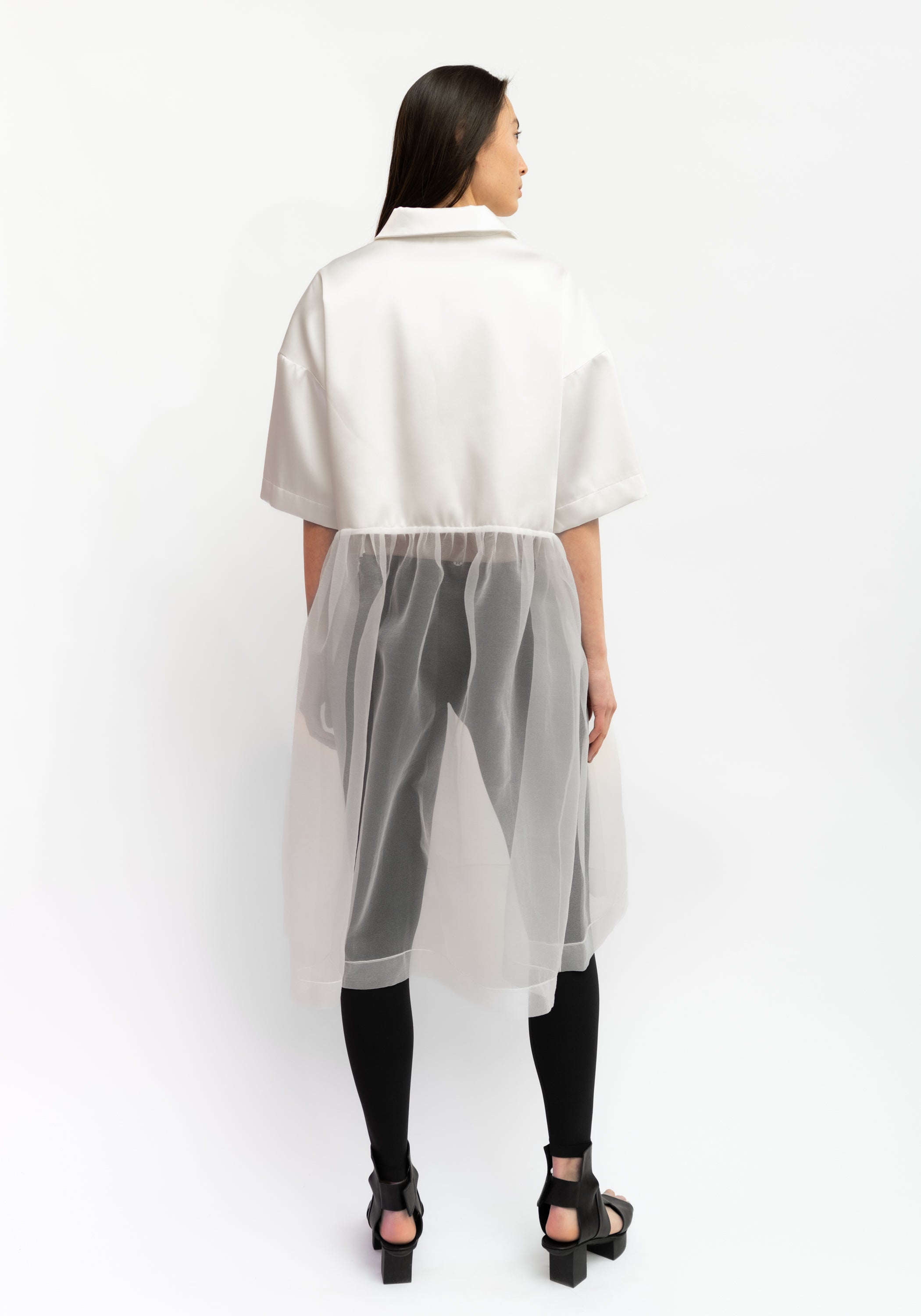 Oversized Sheer Paneled Shirt Dress