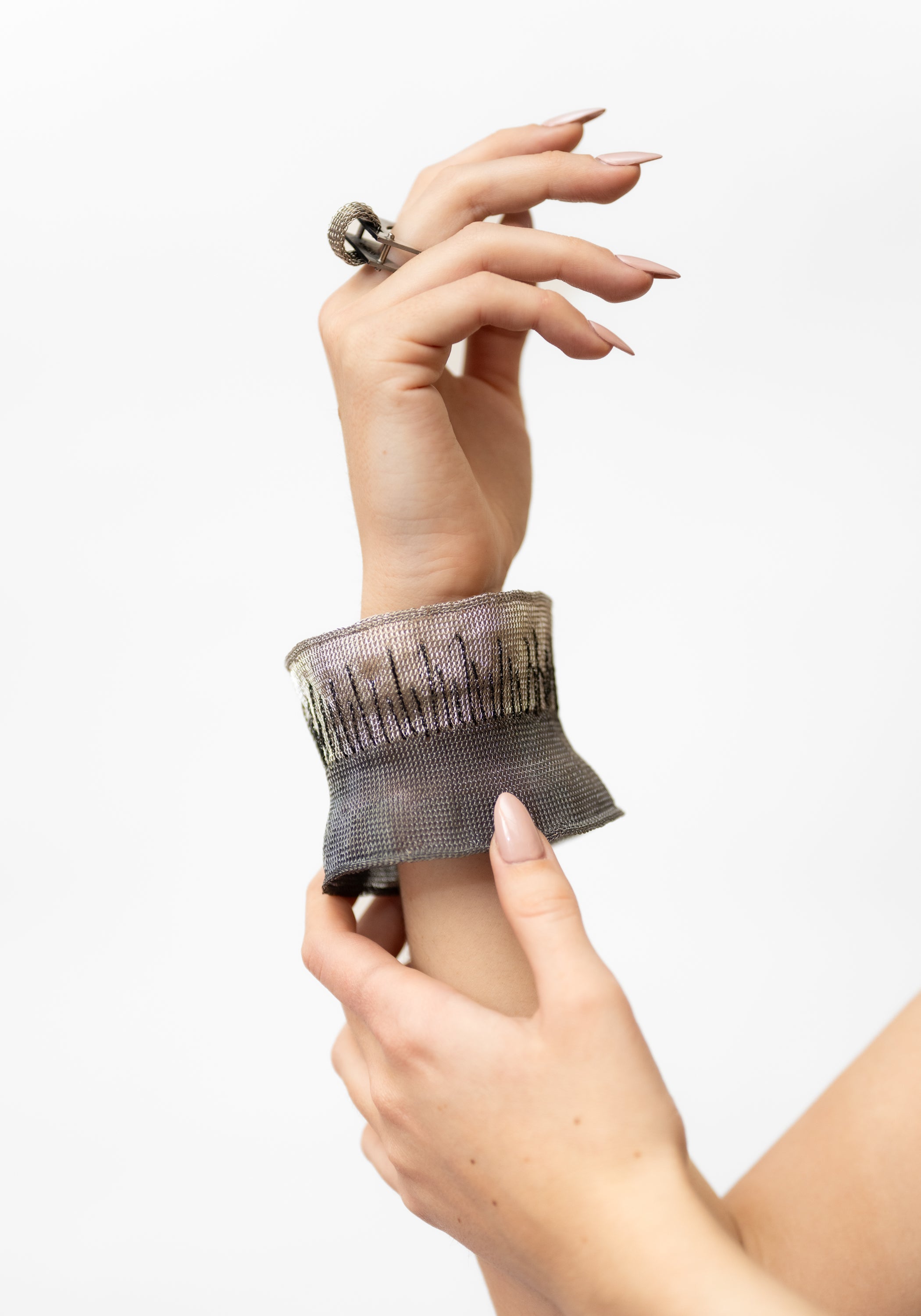 Contrast Color Oxidized Sterling Silver Plated Brass Silk Stripes Cuff
