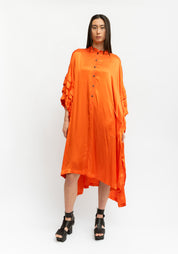Bold Pleated Sleeve Oversized Tunic Shirt Dress