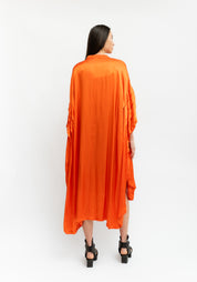 Bold Pleated Sleeve Oversized Tunic Shirt Dress