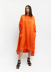 Bold Pleated Sleeve Oversized Tunic Shirt Dress