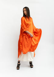 Bold Pleated Sleeve Oversized Tunic Shirt Dress