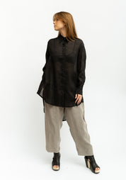 Asymmetric Semi-Sheer Button Back Blouse
