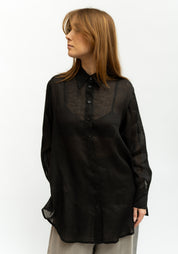 Asymmetric Semi-Sheer Button Back Blouse