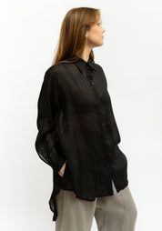 Asymmetric Semi-Sheer Button Back Blouse