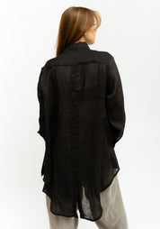 Asymmetric Semi-Sheer Button Back Blouse