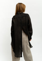 Asymmetric Semi-Sheer Button Back Blouse