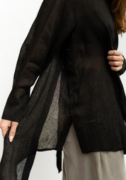 Asymmetric Semi-Sheer Button Back Blouse