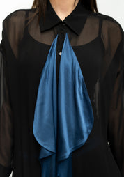 Bold Ruffle Neck Semi-Sheer Tie Waist Blouse