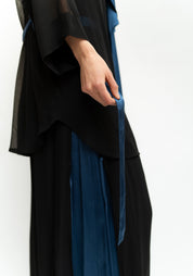 Bold Ruffle Neck Semi-Sheer Tie Waist Blouse