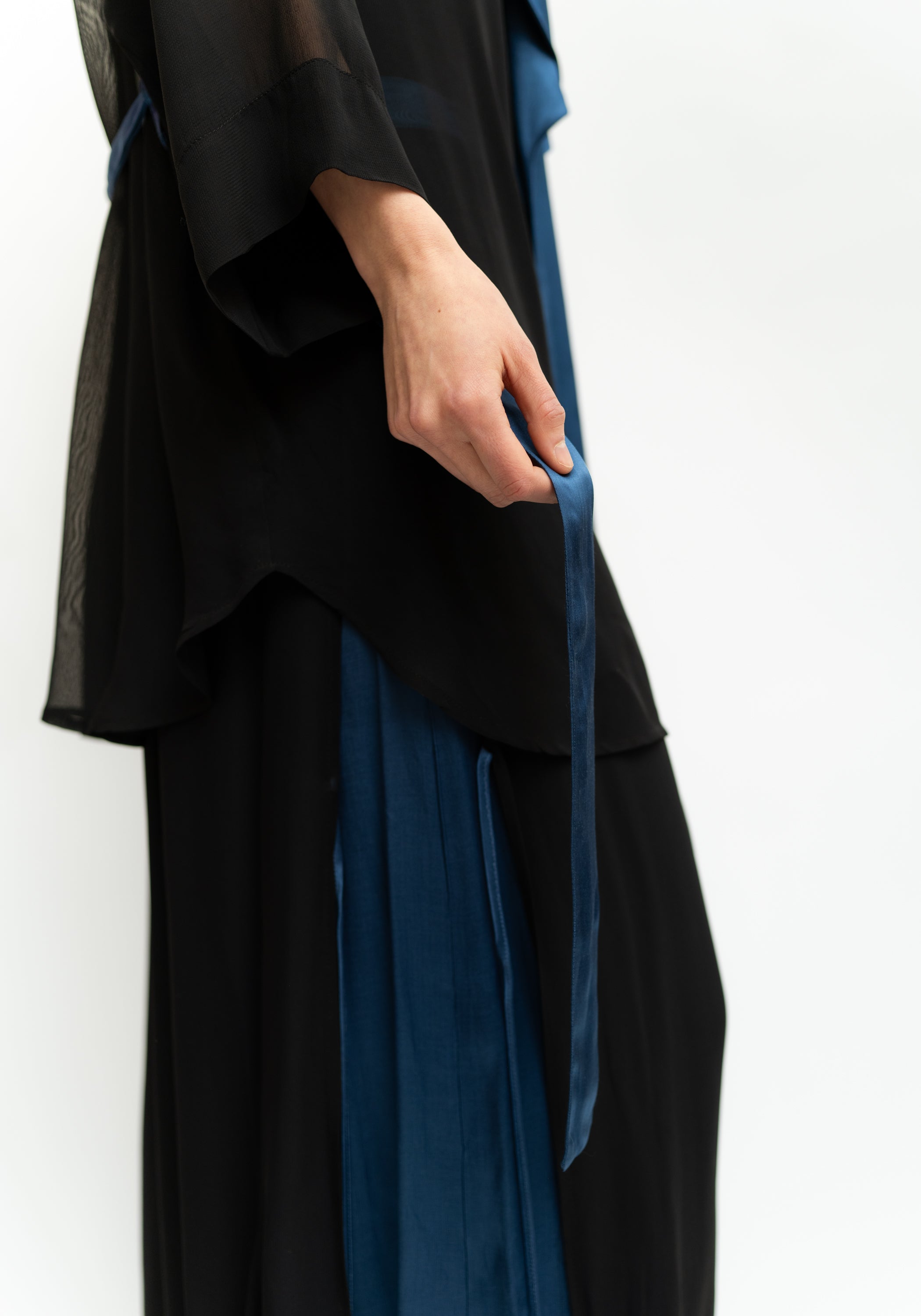 Bold Ruffle Neck Semi-Sheer Tie Waist Blouse