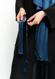 Bold Ruffle Neck Semi-Sheer Tie Waist Blouse