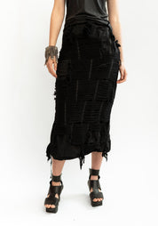 Shredded Texture Patches Pencil Skirt