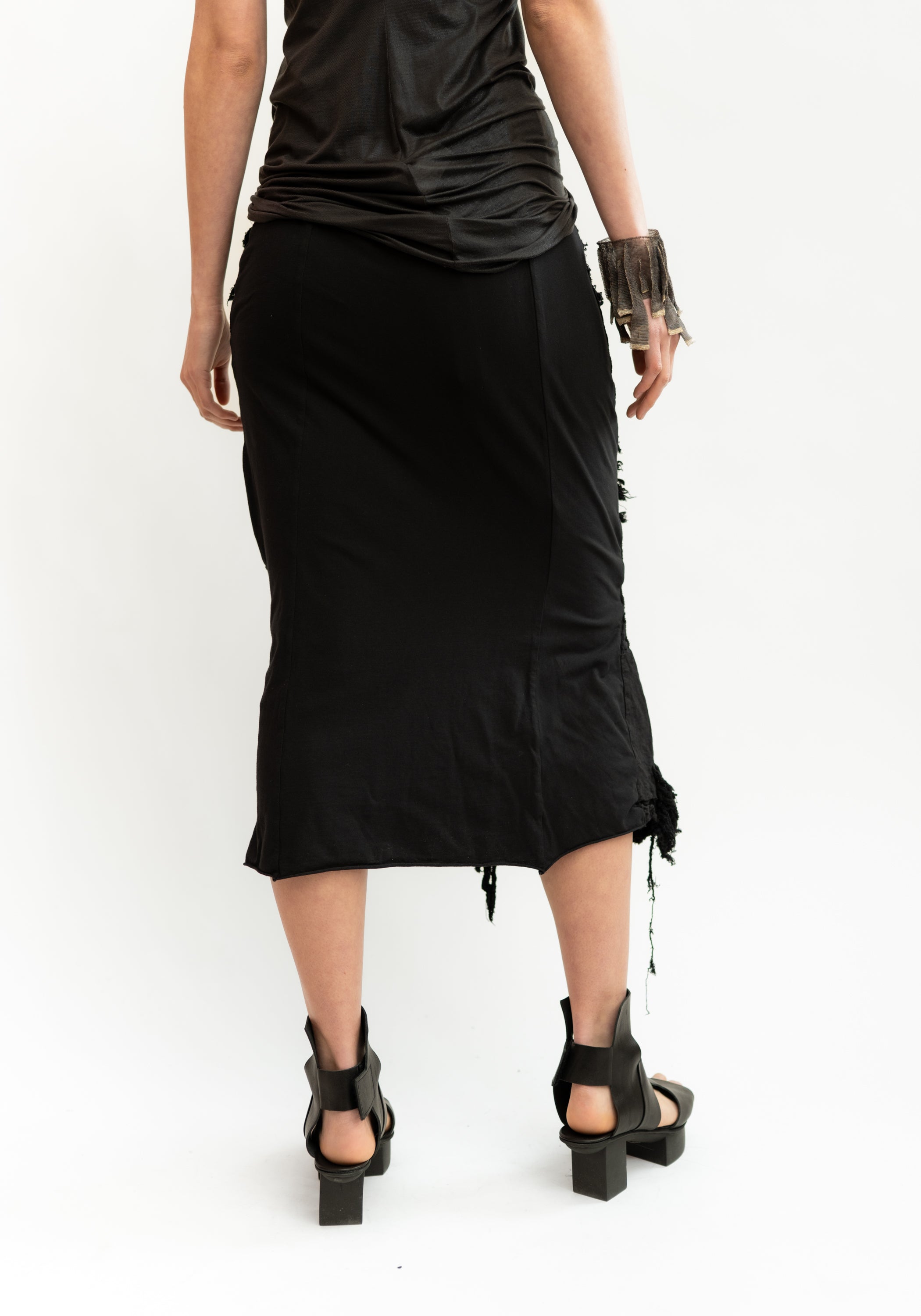 Shredded Texture Patches Pencil Skirt