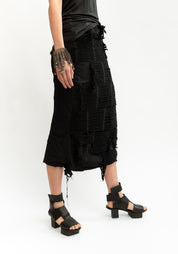 Shredded Texture Patches Pencil Skirt