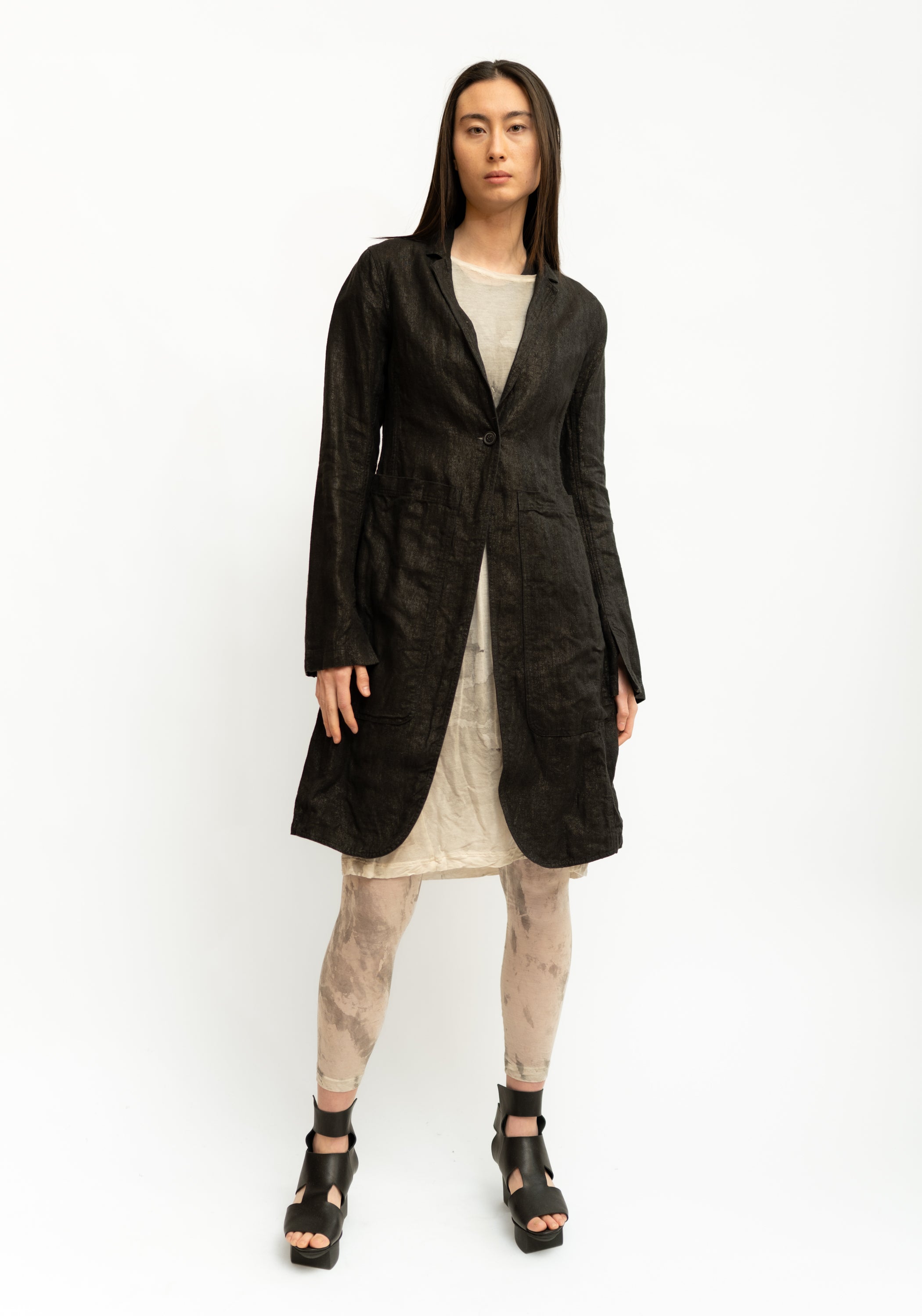 Tailored Long Metallic Linen Jacket