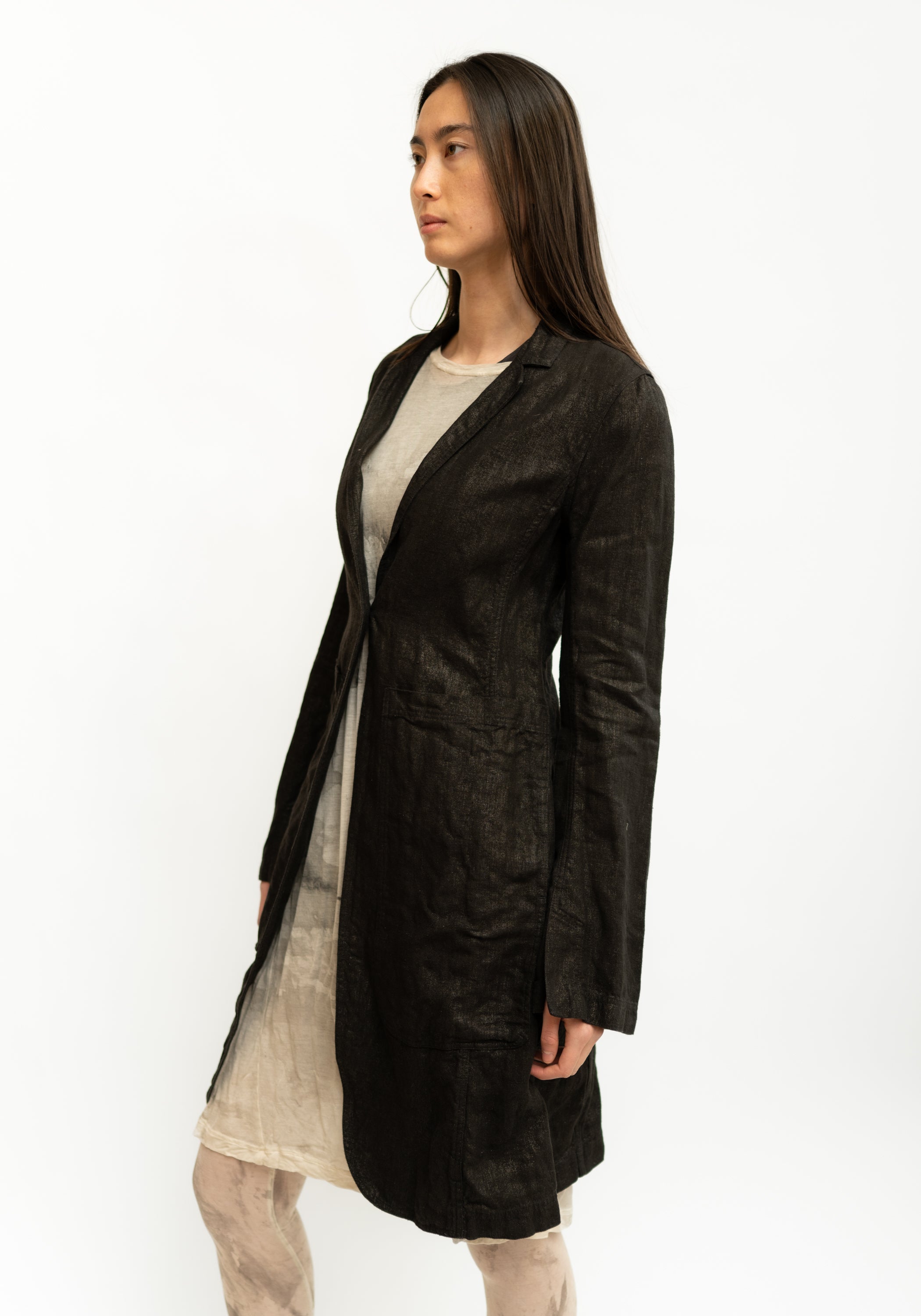 Tailored Long Metallic Linen Jacket