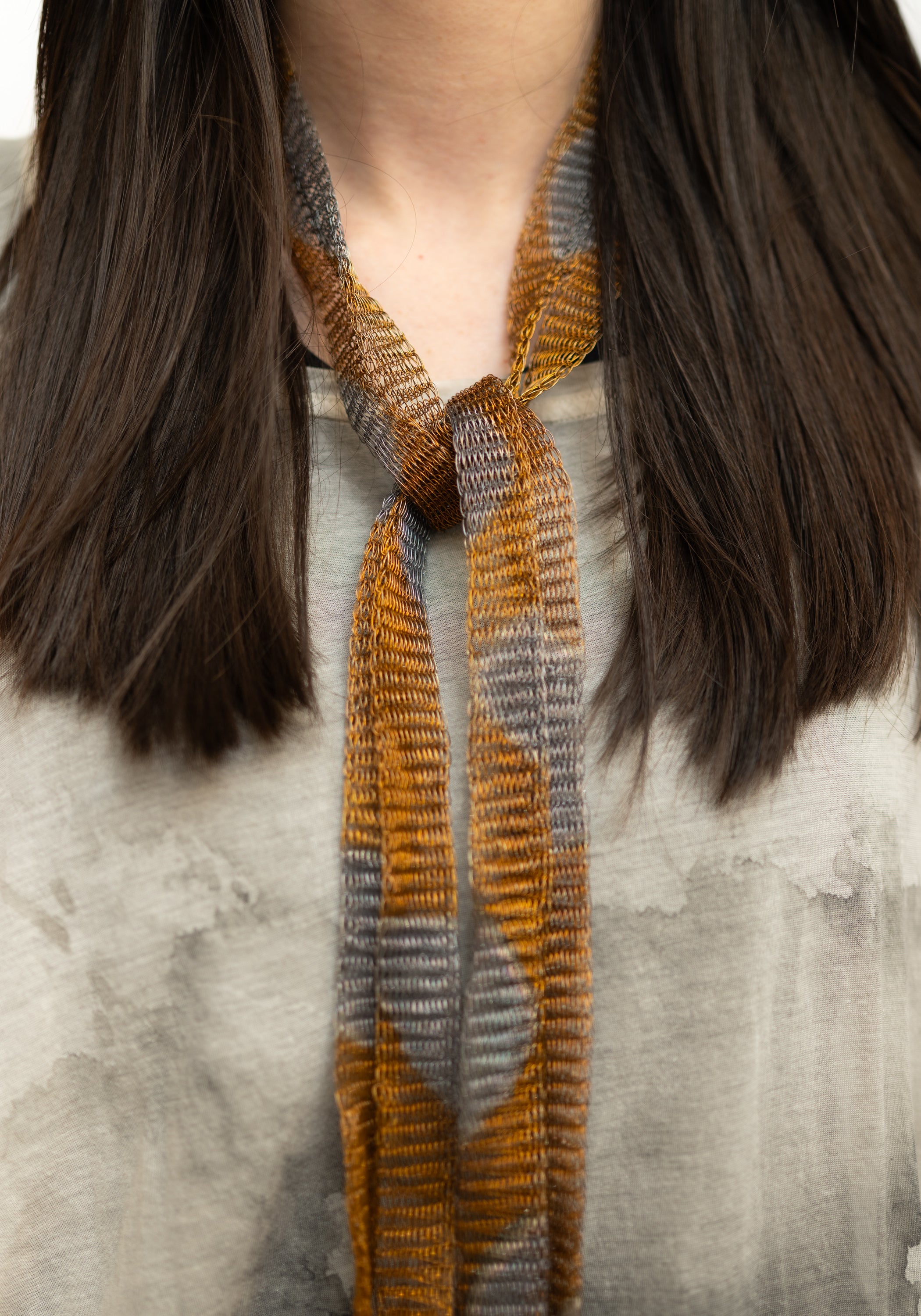 Lariat Fringe Copper and Oxidized Sterling Silver Plated Brass Necklace