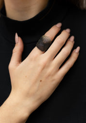 Woven Triangles Oxidized Sterling Silver Plated Brass Adjustable Ring