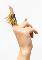 Chain Fringe Oxidized Sterling Silver Plated Brass and Chain Double Ring