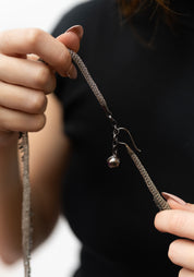 Bead Fringed Tube Oxidized Sterling Silver Plated Brass and Swarovski Necklace