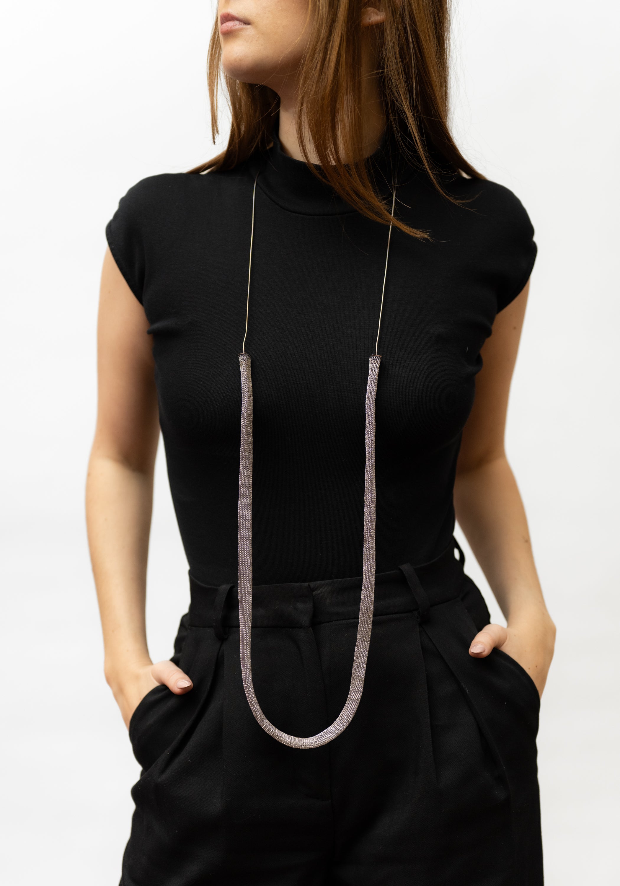 Tube and Cord Stainless Steel and Sterling Silver Necklace