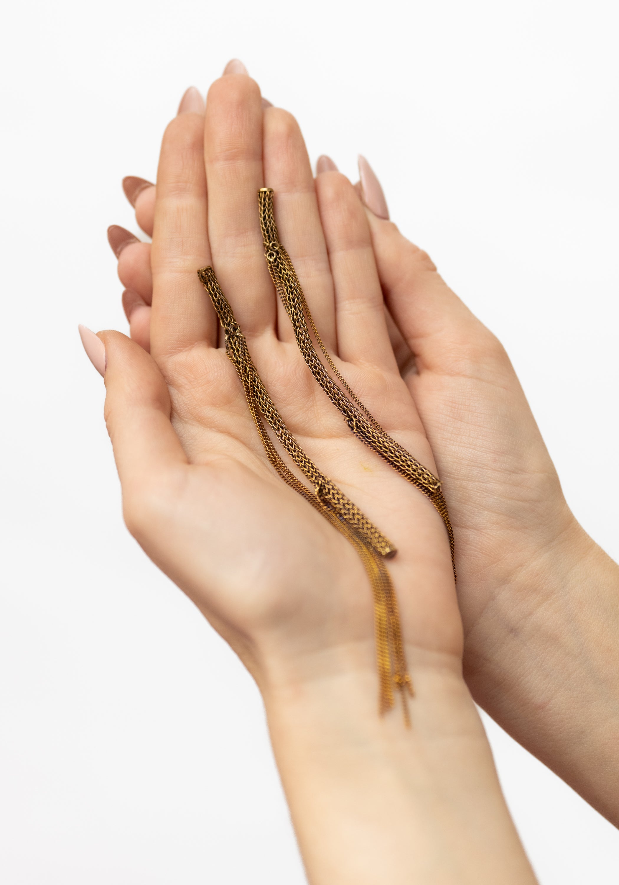 Chain Fringed Tube Copper Plated Brass Earrings