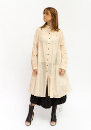 Semi-Sheer Long Button Front Paneled Tunic Blouse
