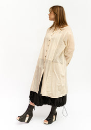Semi-Sheer Long Button Front Paneled Tunic Blouse