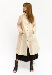 Semi-Sheer Long Button Front Paneled Tunic Blouse