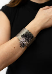 Beaded Fringe Sterling Silver Plated Brass and Swarovski Open Cuff