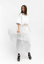 Oversized Sheer Paneled Shirt Dress