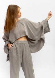 Drop Shoulder Cropped V-Neck Top