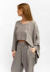 Drop Shoulder Cropped V-Neck Top
