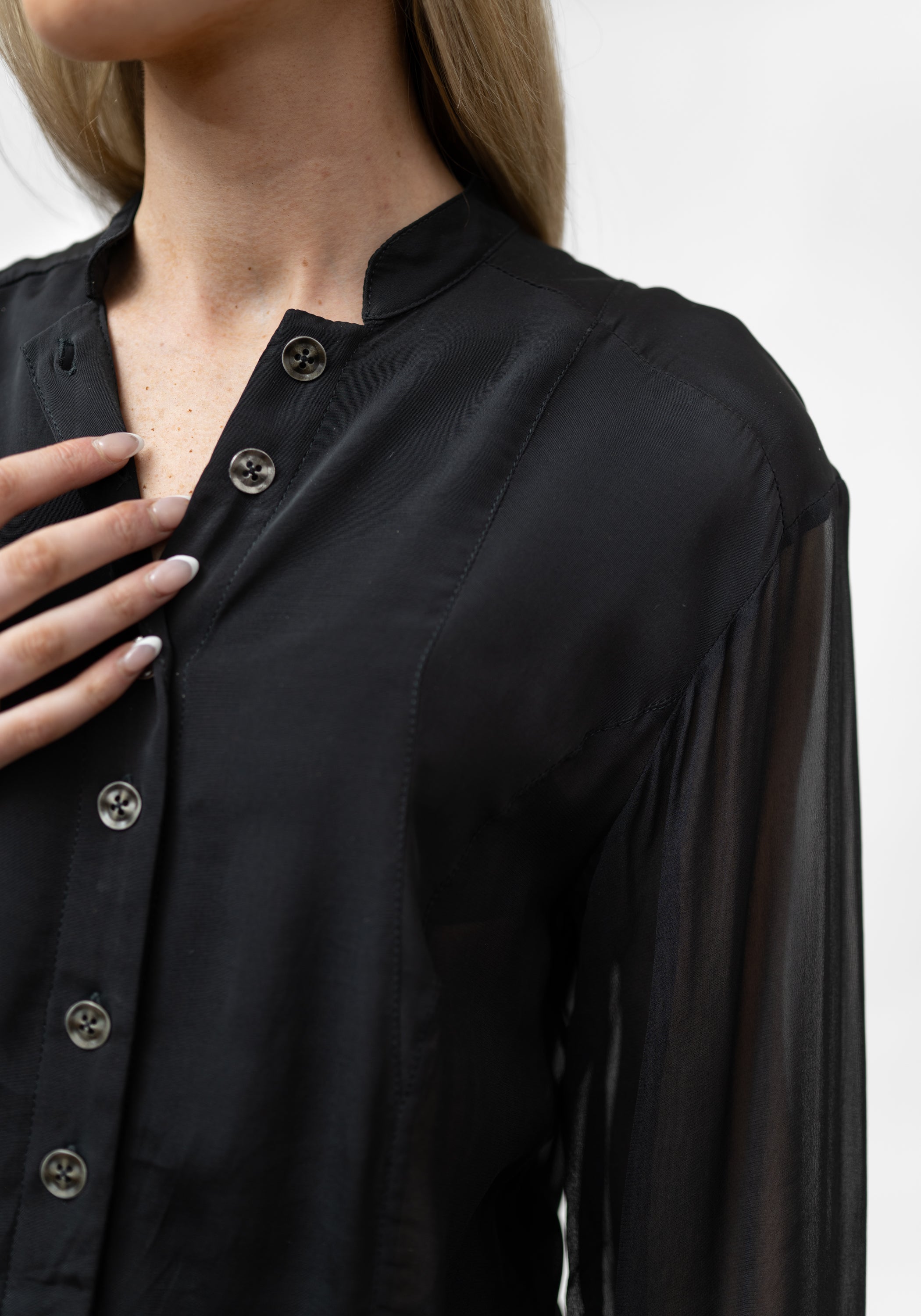 Gyrinna Asymmetric Semi-Sheer Panels Tailored Blouse - December Thieves