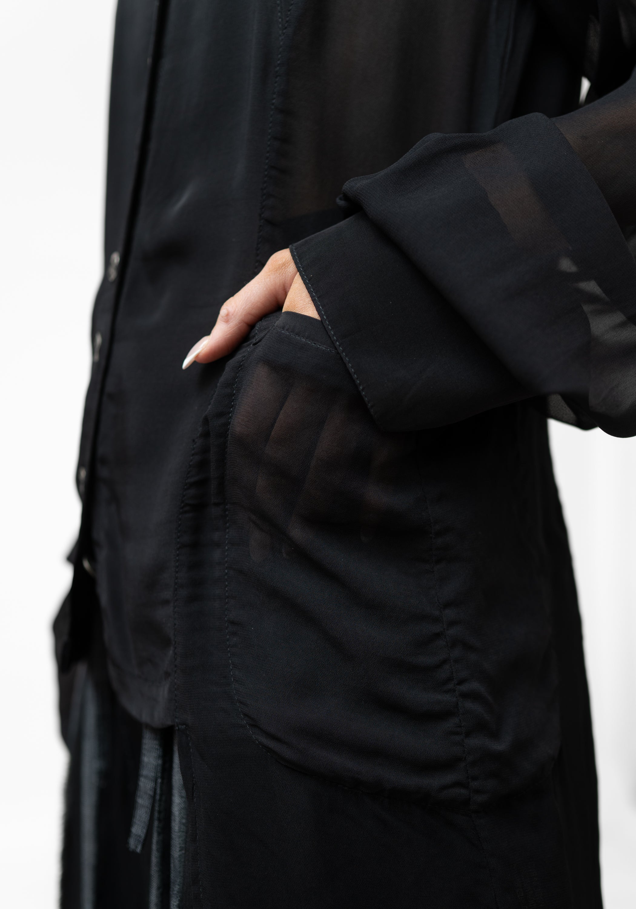 Gyrinna Asymmetric Semi-Sheer Panels Tailored Blouse - December Thieves