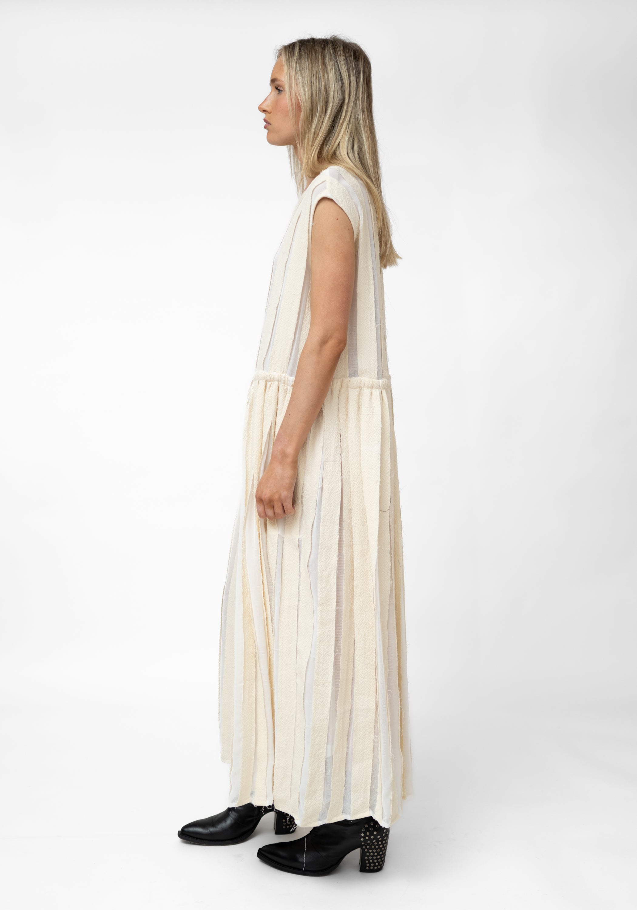 Athhis Oversized Drawstring Waist Semi-Sheer Stripes Dress - December Thieves