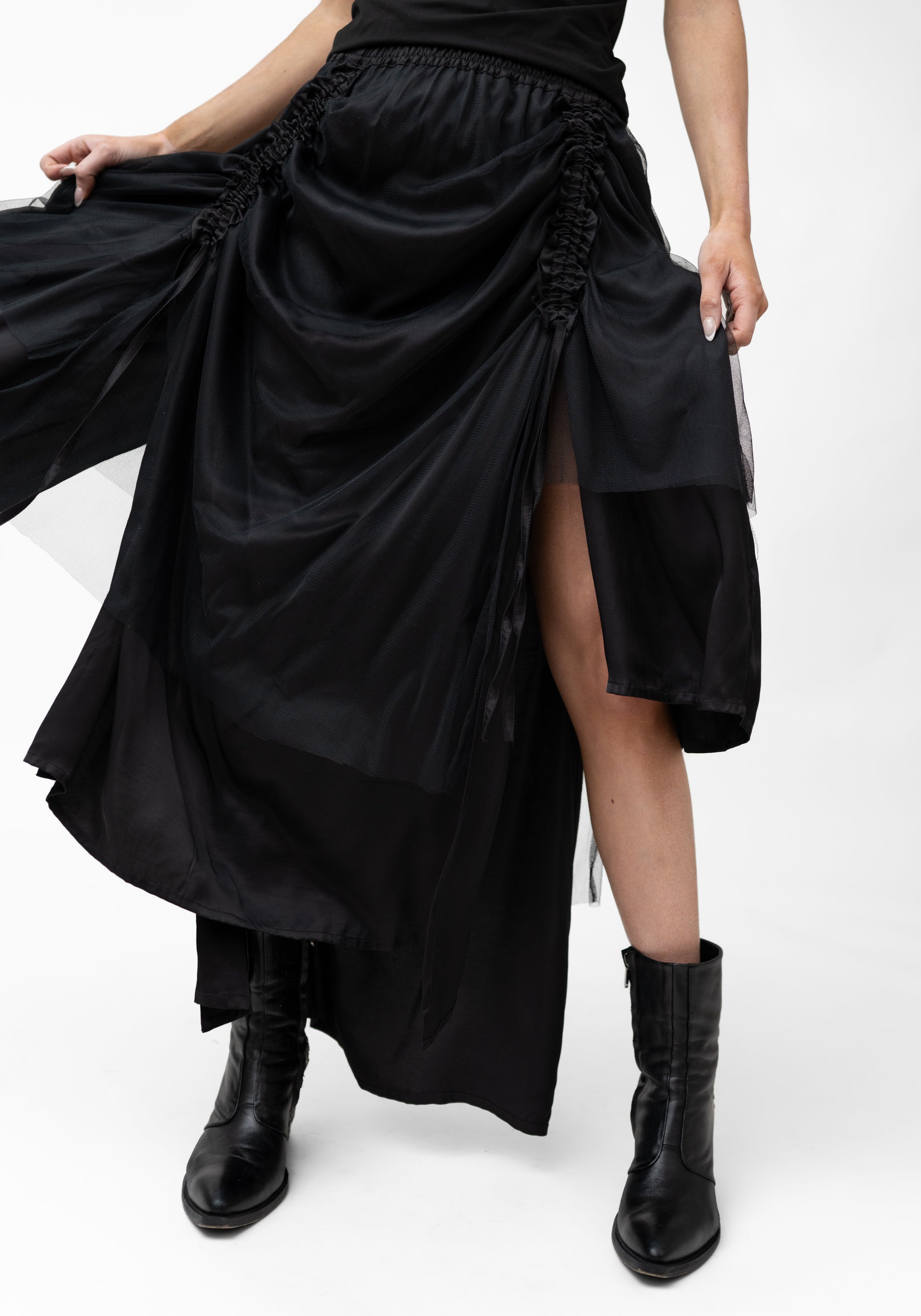 Orkhana Asymmetric Ruche Details Layered Panels Skirt - December Thieves