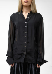 Gyrinna Asymmetric Semi-Sheer Panels Tailored Blouse - December Thieves