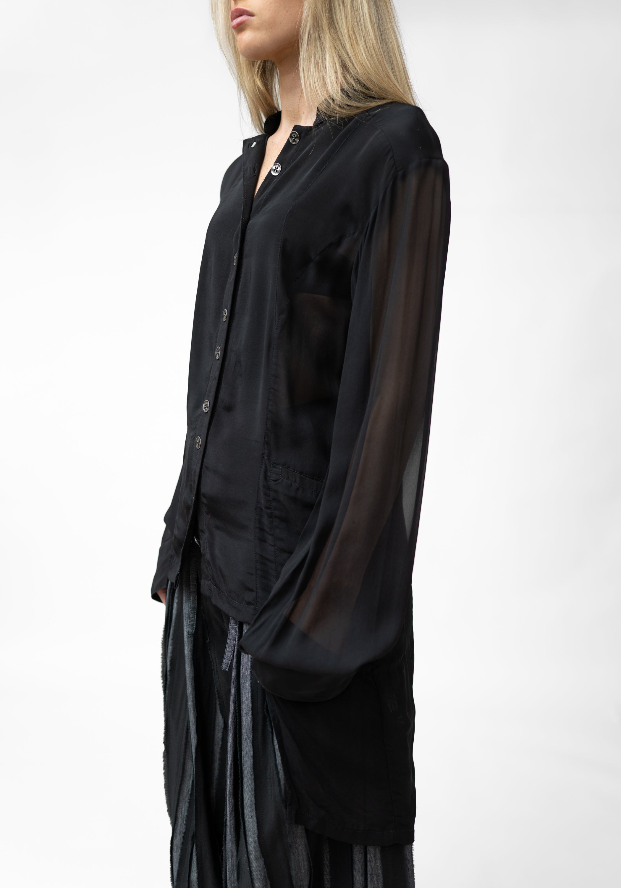 Gyrinna Asymmetric Semi-Sheer Panels Tailored Blouse - December Thieves