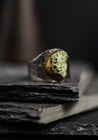 Adjustable Textured Sterling Silver and Brass Raw Chrysoprase Ring | Talia Baker Jewelry