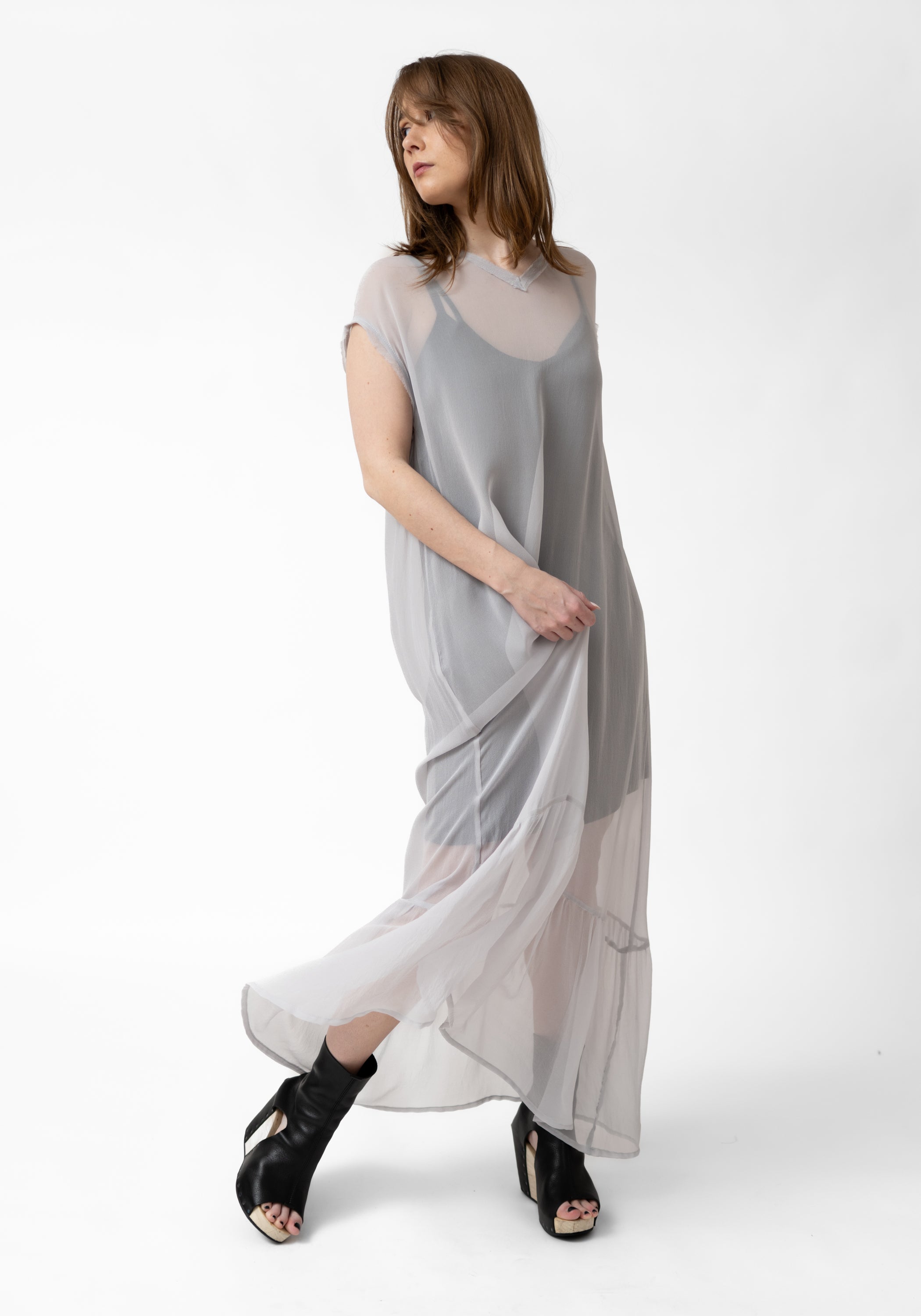 Gray Silk Chiffon Shady Lady Dress - December Thieves
