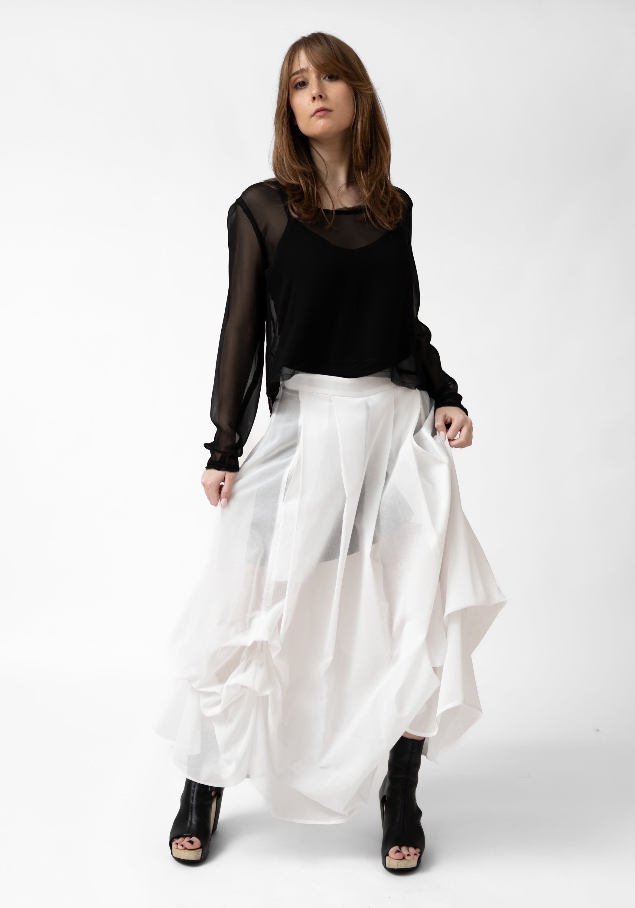 White Lawn Papermoon Skirt with Drape Details - December Thieves