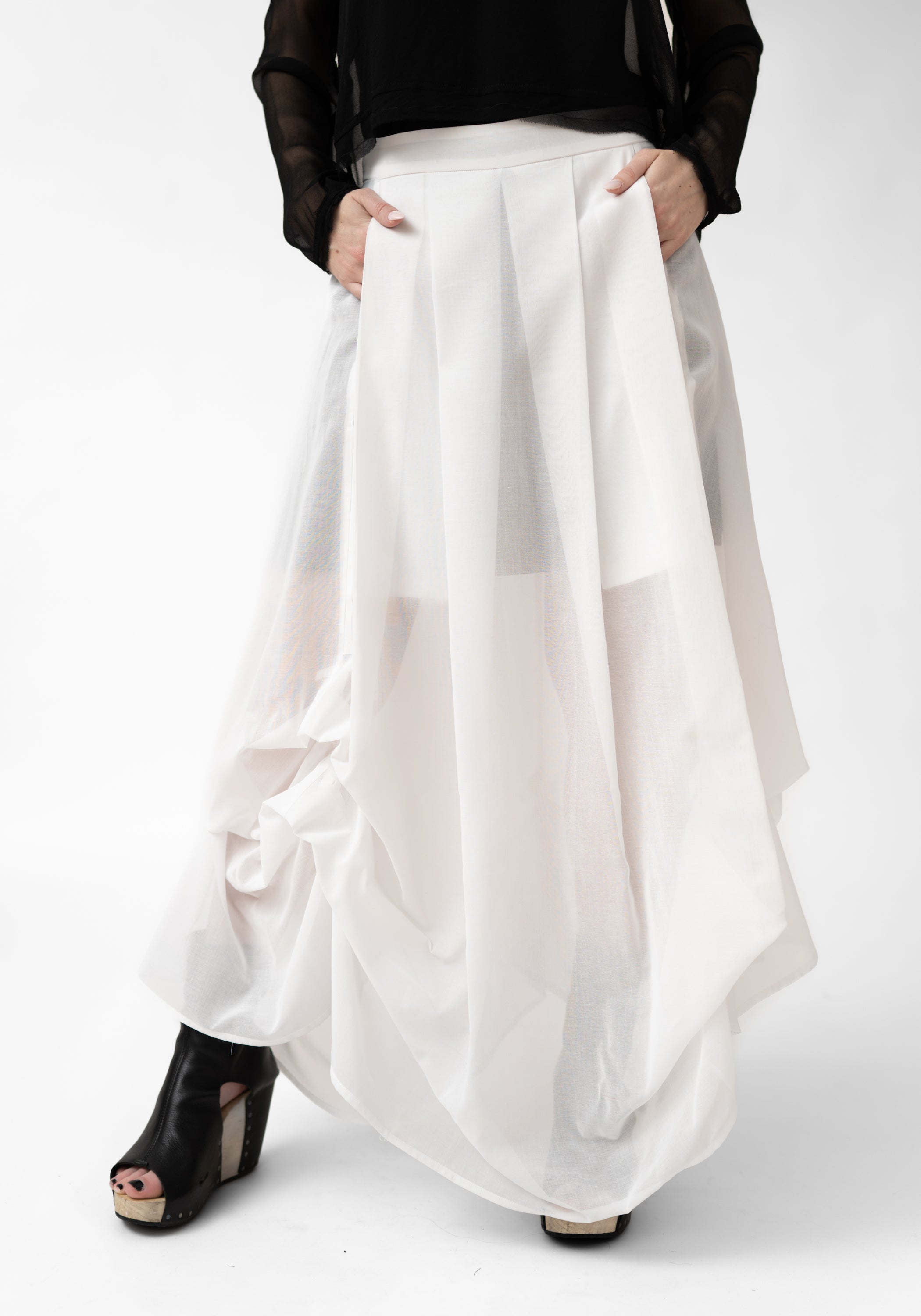 White Lawn Papermoon Skirt with Drape Details - December Thieves